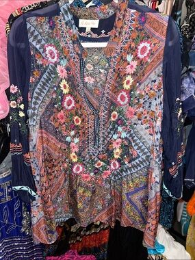 All About Her Boho Embroidered Floral Sheer Tunic Top Johnny Was Vibes